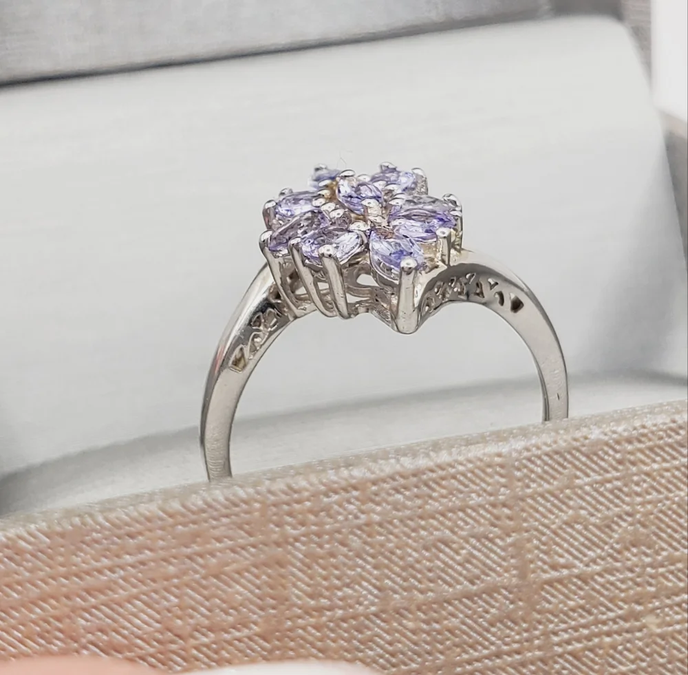 Genuine Pear - Oval - Marquise Tanzanite 925 Sterling Silver Cluster Ring